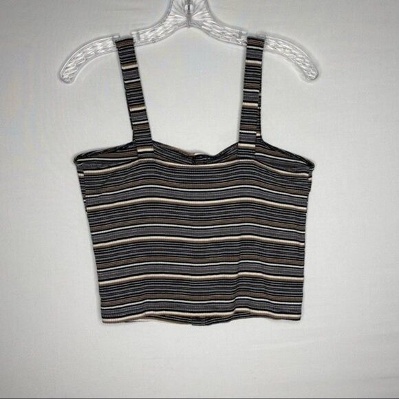 American Eagle Crop Top Women's L Black Blue Striped Soft & Sexy Rib Sleeveless - Picture 5 of 9